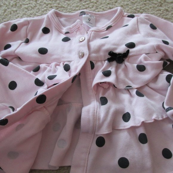 Carters Pullover Ruffle Shirt Girls 9M Pink Brown Polka Dot Long Sleeve 2 Button - Picture 2 of 5